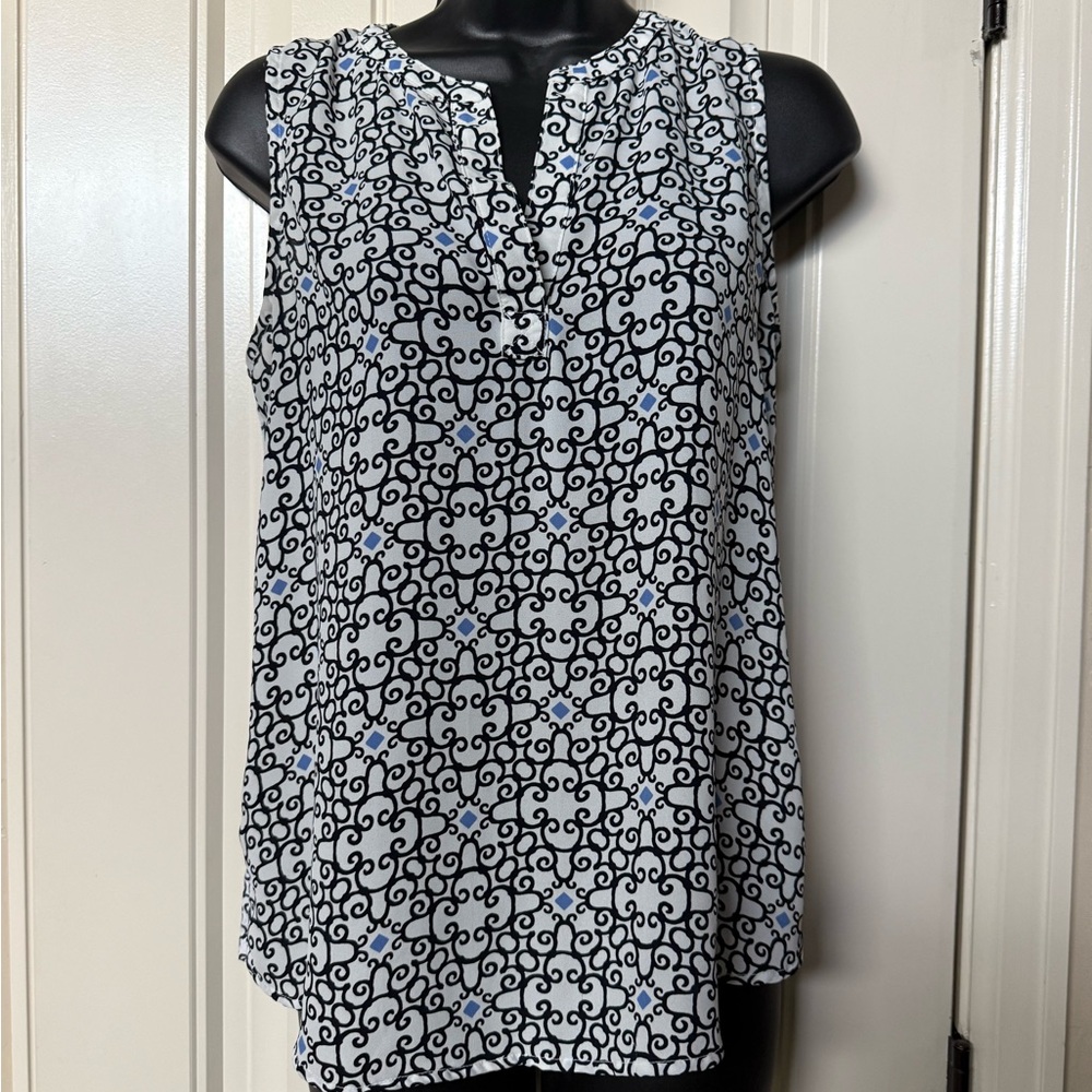 LOFT Black White blue Patterned Women's sleeveless Top SP